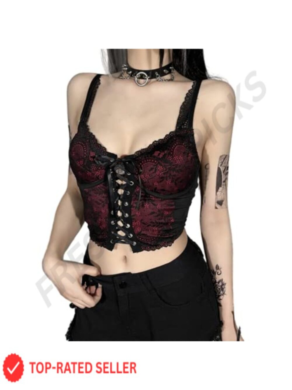 Goth Lace Up Tank Top Backless V-Neck Cropped Corset Cami